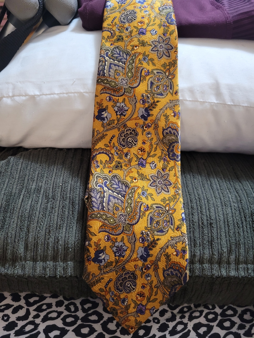 Robert Talbott Yellow Paisley Silk Tie with Purple and Blue Accents